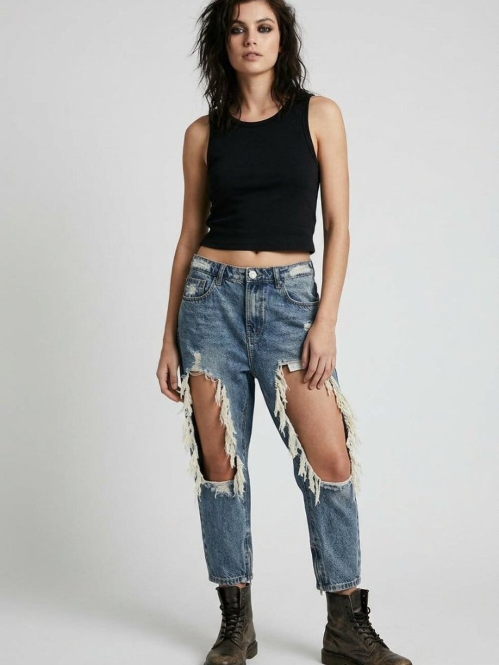 One Teaspoon Kingpins Cropped Boyfriend Jeans Used Blue Distressed NWT | Size 26